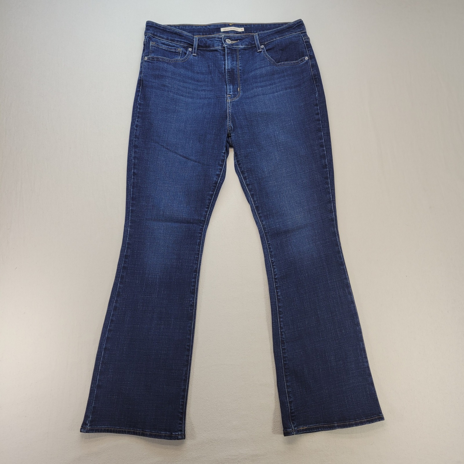 Levis 725 High Rise Bootcut Jeans Womens 32 Blue Dark Wash Stretch Denim
